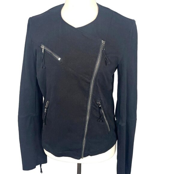 MARRAKECH Anthropologie Mollie Ryder Full Zip Moto Style Jacket Black Size S EUC - Picture 1 of 6